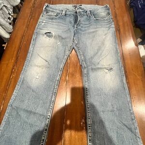 Silver - Nash Straight Light Blue Distressed Jeans 38x30